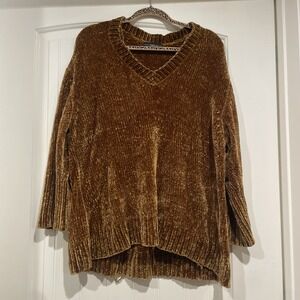 Zara Knit Oversized Chenille Sweater Womens Size Small Ribbed Velvet Golden
